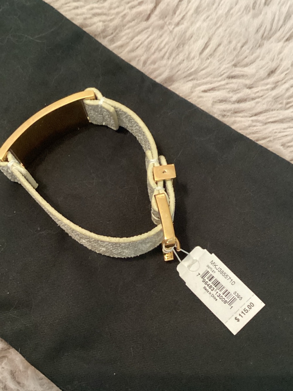 Michael Kors White Leather Strap Bracelet with Gold Plaque - Picture 2 of 7